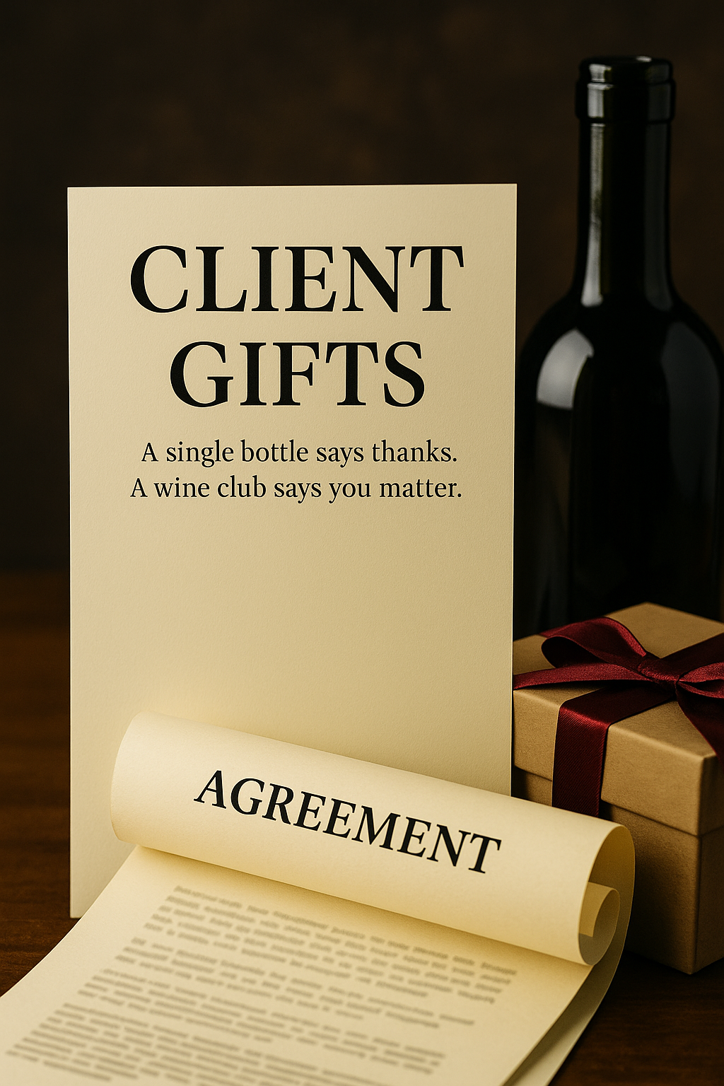 Elegant corporate wine gifting moment in a professional setting