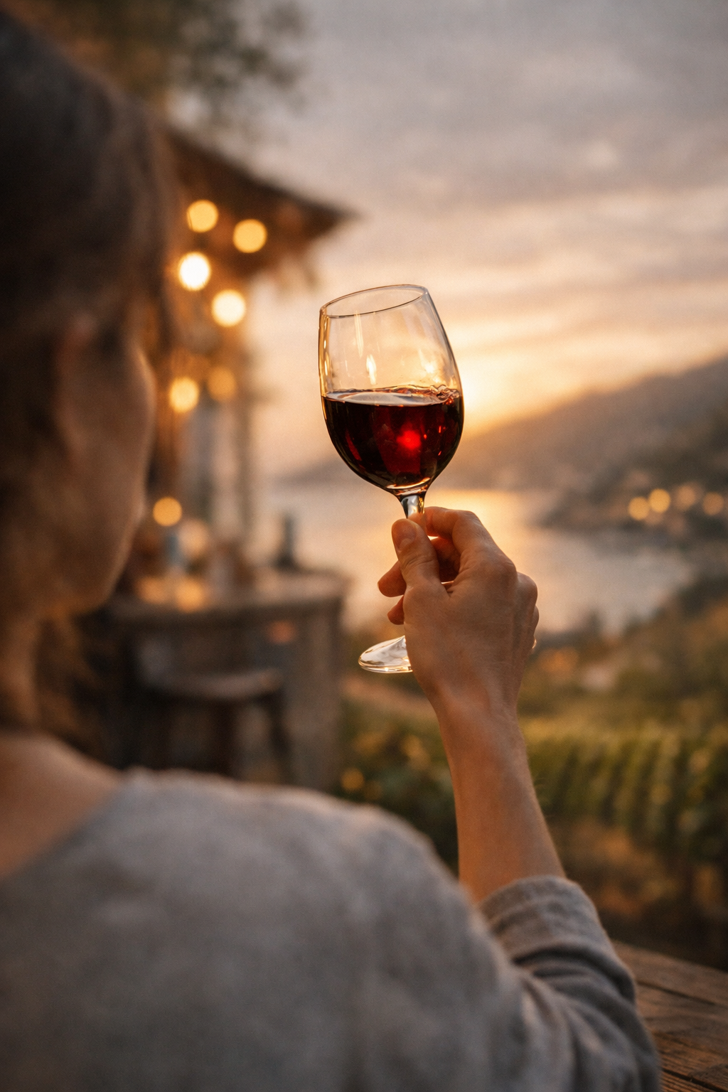 A dreamy travel-inspired wine scene that evokes vacation mood and relaxation