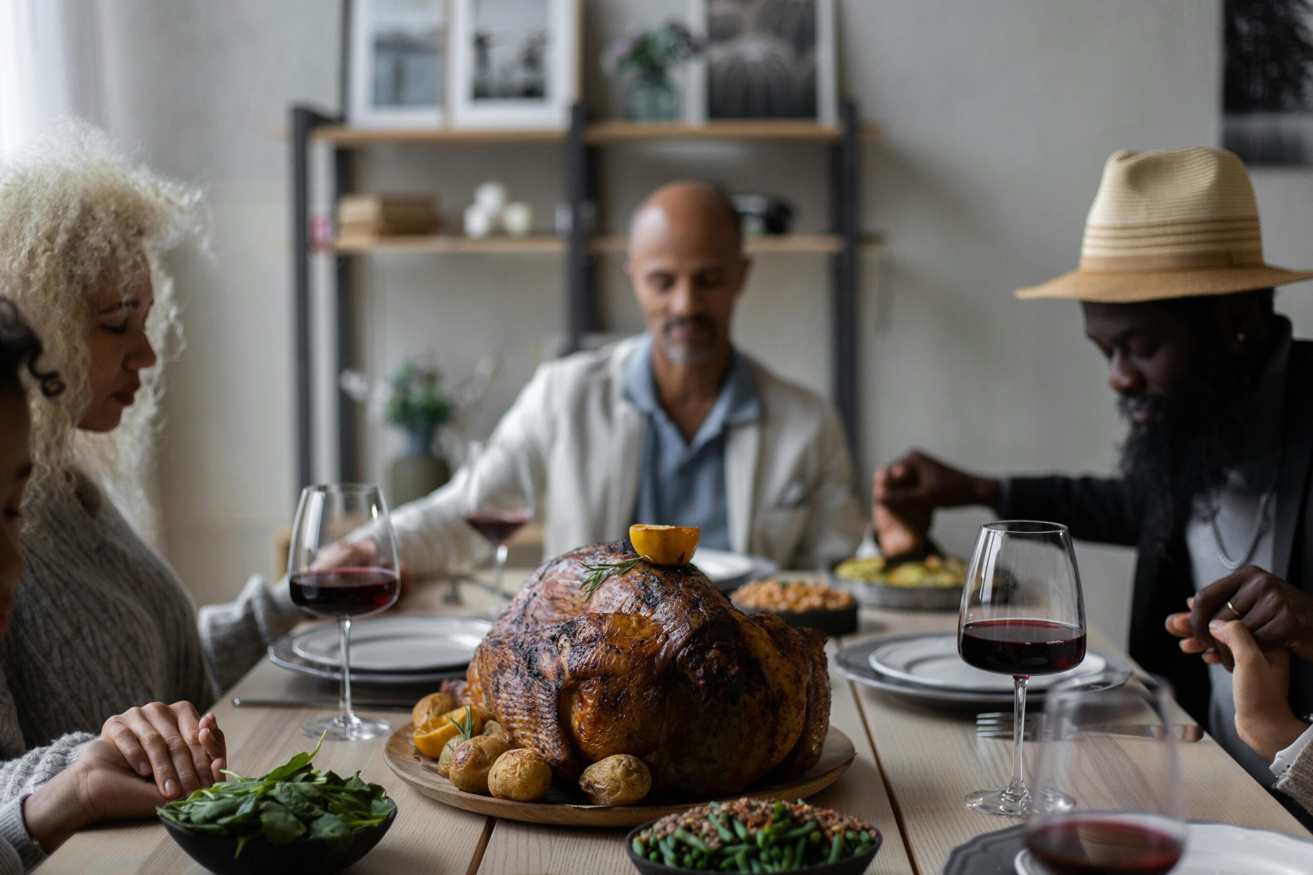 Wine being shared at a relaxed dinner table